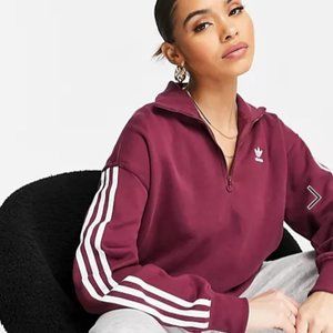 adidas Originals quarter zip sweatshirt in crimson - Originals three stripe